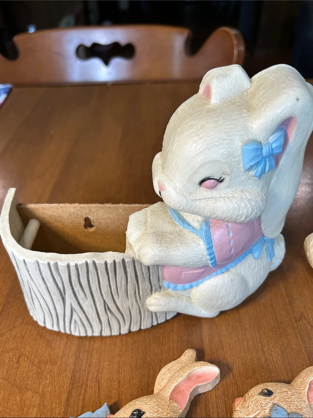 Vintage Homco Burwood  Bunny Decor with Pastel Blue & Pink Accents